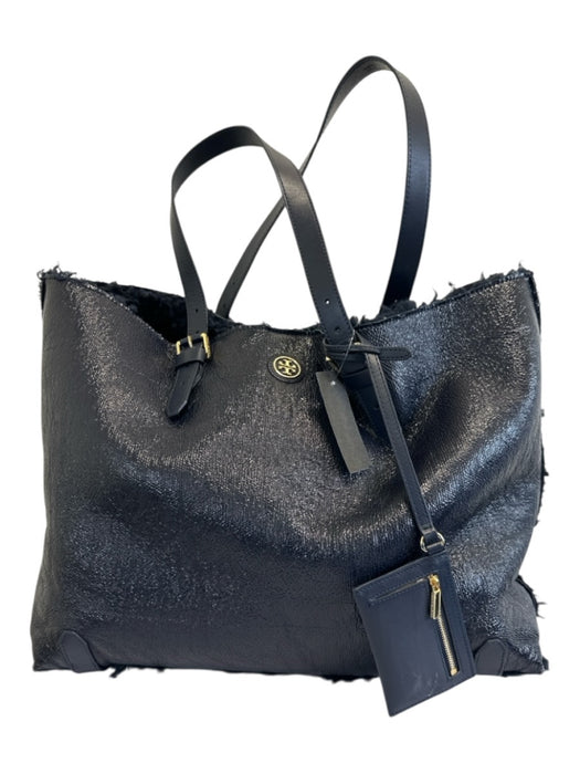 Tory Burch Black Synthetic Magnetic Closure Gold Hardware Fleece Lined Bag Black / L