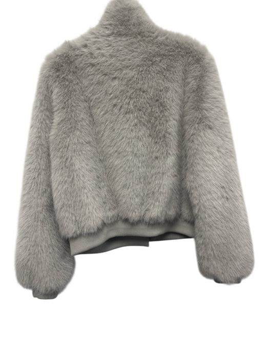 Trina Turk Size S Grey Polyester Faux Fur Button Front Ribbed Accents Jacket Grey / S