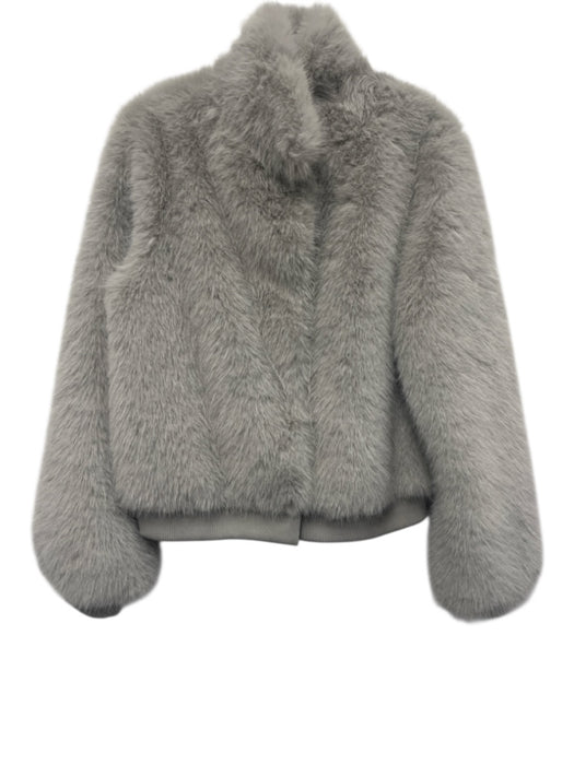 Trina Turk Size S Grey Polyester Faux Fur Button Front Ribbed Accents Jacket Grey / S