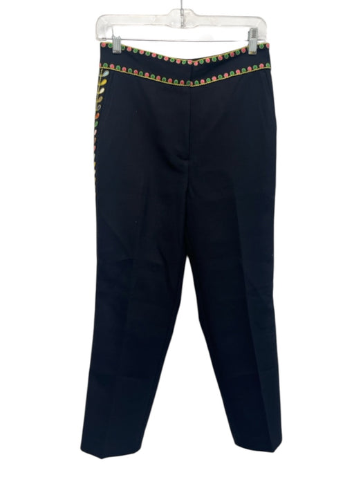 Boden Size 4 Black Multi Poly Blend Embroidered Zip & Hook Closure Pants Black Multi / 4