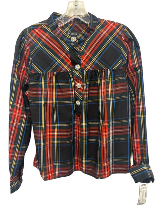 J Crew Size S Red, Green & Multi Cotton Plaid Button Front Long Sleeve Top Red, Green & Multi / S