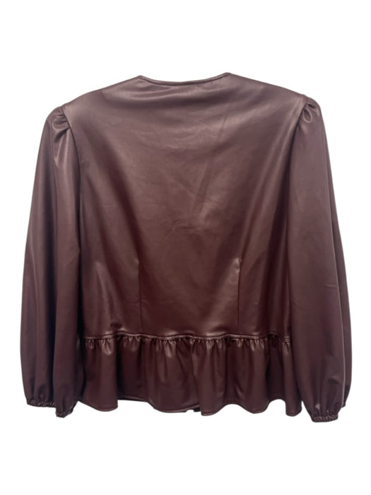 Finley Size XS Burgundy PU Leather Tie Front Long Balloon Sleeve Top Burgundy / XS