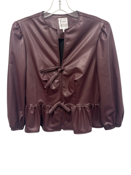 Finley Size XS Burgundy PU Leather Tie Front Long Balloon Sleeve Top Burgundy / XS