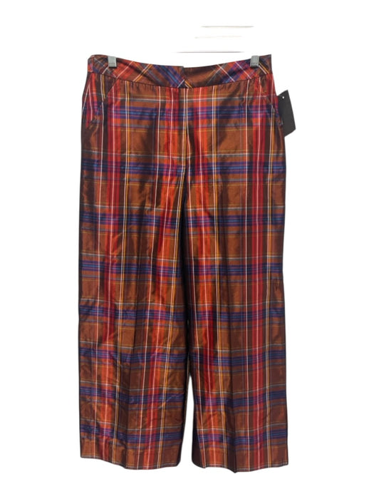 Trina Turk Size 0 Red Multi Poly Blend Zip & Hook Closure Plaid Satin Pants Red Multi / 0