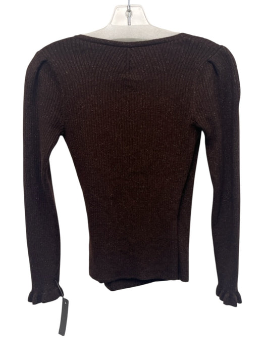 Margaret O'leary Size XS Brown Wool Blend Metallic Accent Long Sleeve Wrap Top Brown / XS