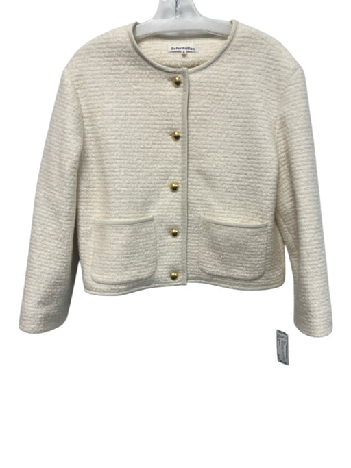 Reformation Size S Cream Wool Blend Button Front Round Neck Jacket Cream / S