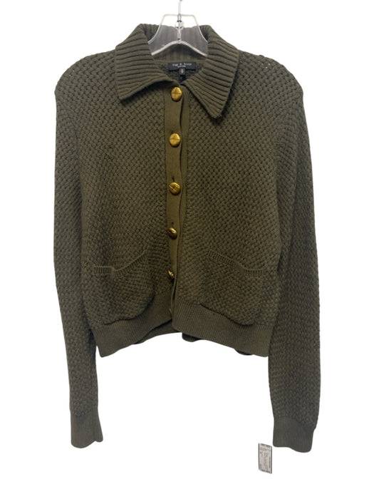 Rag & Bone Size XS Dark Green Cotton Blend Button Front Collared Cardigan Dark Green / XS