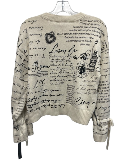 Cinq a Sept Size S Cream & Black Viscose Blend Printed Embellished Sweater Cream & Black / S