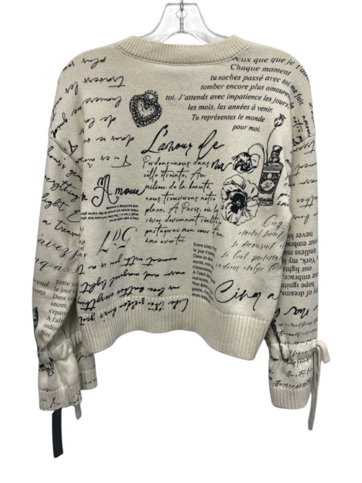Cinq a Sept Size S Cream & Black Viscose Blend Printed Embellished Sweater Cream & Black / S