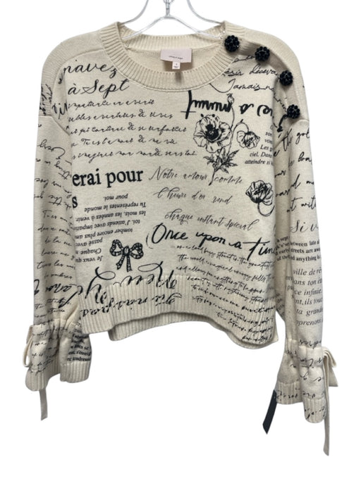 Cinq a Sept Size S Cream & Black Viscose Blend Printed Embellished Sweater Cream & Black / S