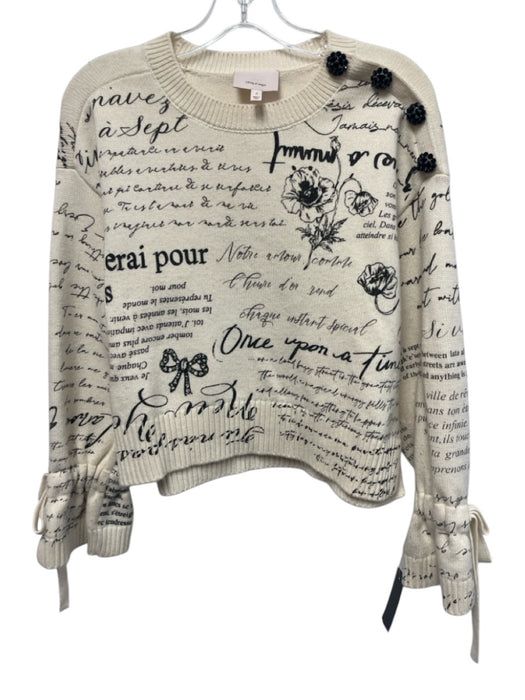 Cinq a Sept Size S Cream & Black Viscose Blend Printed Embellished Sweater Cream & Black / S
