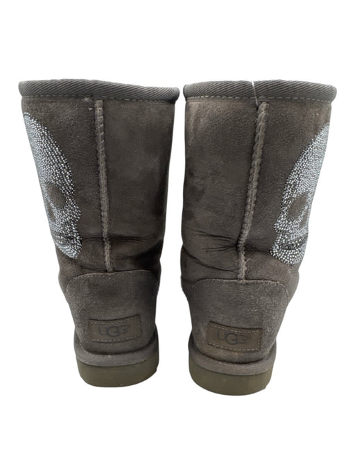 Ugg Shoe Size 7 Grey Leather & Synthetic Fleece Lined Crystal Embellished Boots Grey / 7