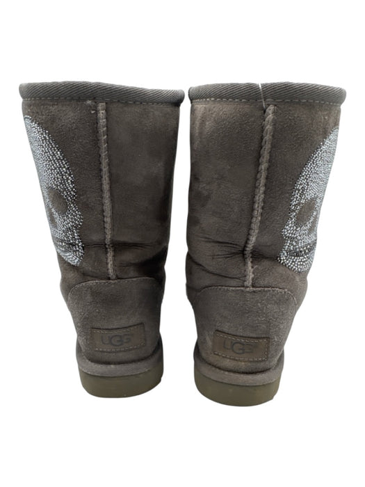 Ugg Shoe Size 7 Grey Leather & Synthetic Fleece Lined Crystal Embellished Boots Grey / 7