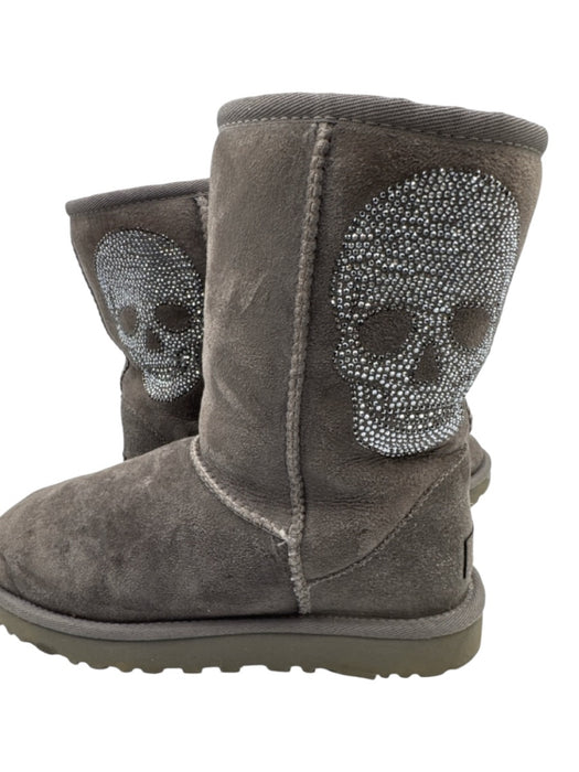 Ugg Shoe Size 7 Grey Leather & Synthetic Fleece Lined Crystal Embellished Boots Grey / 7