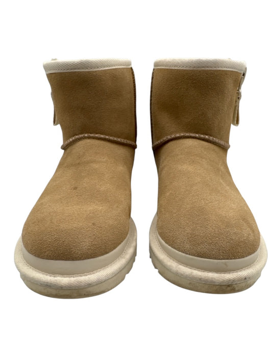 Ugg Shoe Size 7 Brown Leather & Synthetic Fleece Lined Zip Close Ankle Boots Brown / 7