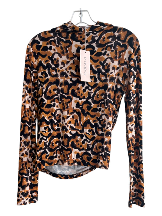 Esqualo Size S Brown Viscose Blend Animal Print high neck Long Sleeve Top Brown / S