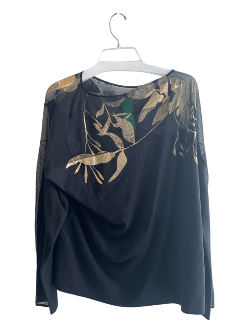 Lafayette 148 Size XL Black Viscose Blend Sheer Neck & Shoulders Long Sleeve Top Black / XL