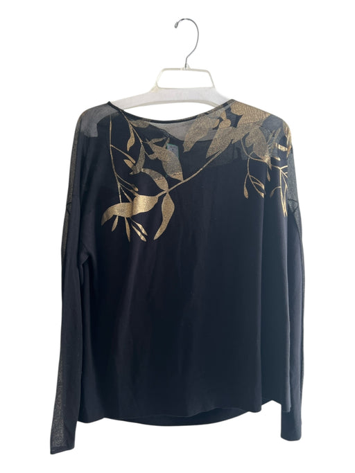 Lafayette 148 Size XL Black Viscose Blend Sheer Neck & Shoulders Long Sleeve Top Black / XL