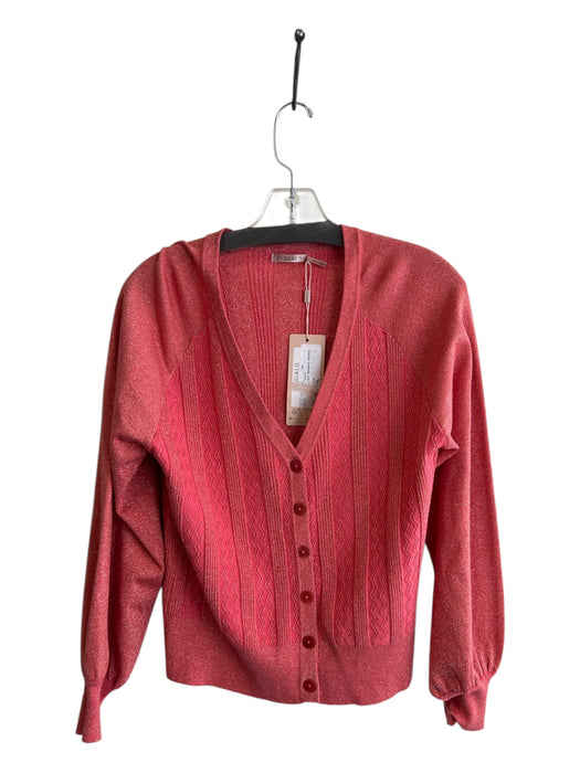 Esqualo Size S Pink Viscose Blend Metallic Chevron Zig Zag V Neck Cardigan Pink / S
