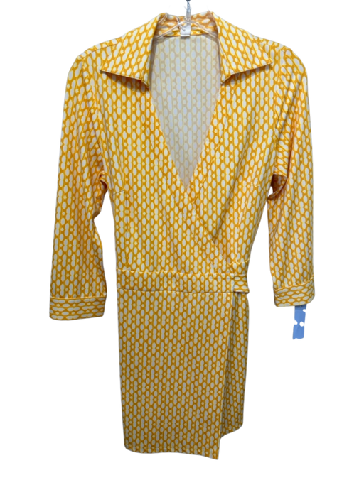Size S Yellow & White Missing Fabric Tag Geometric Collared Wrap Mini Romper Yellow & White / S