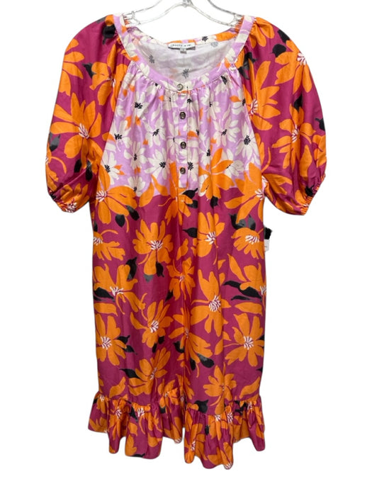 Patty Kim Size S Orange, Purple, White Cotton Floral Button Detail Dress Orange, Purple, White / S