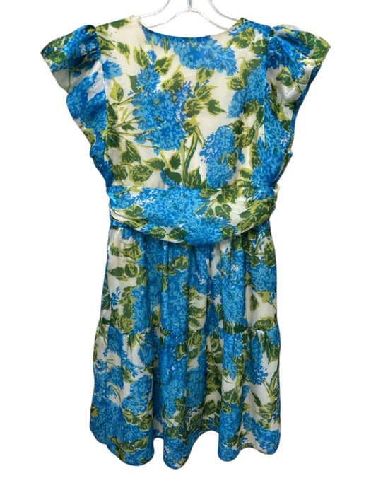 Flora Bea Size S Blue, Green, White Floral Flutter Cap Sleeve Above Knee Dress Blue, Green, White / S