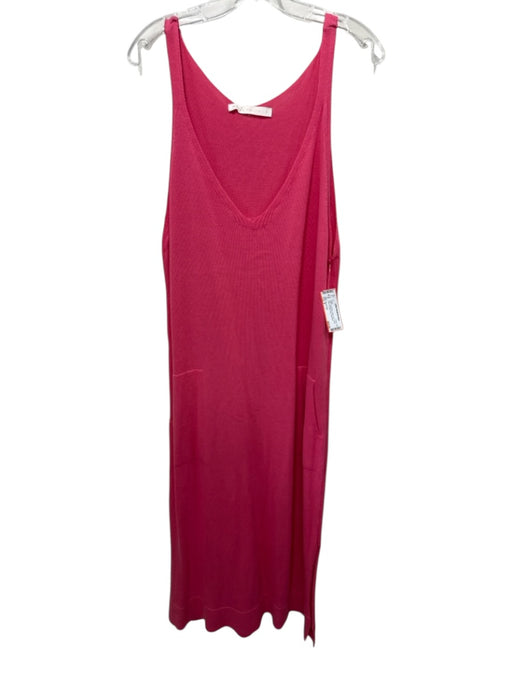 Maria Pavan Size P Coral Pink Cotton Knit Scoop Neck Pockets Maxi Dress Coral Pink / P