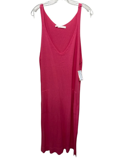 Maria Pavan Size P Coral Pink Cotton Knit Scoop Neck Pockets Maxi Dress Coral Pink / P