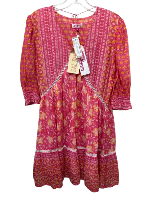 Sal Rosa Size S Pink, Orange, White Silk & Cotton Crochet Lace Accent Dress Pink, Orange, White / S