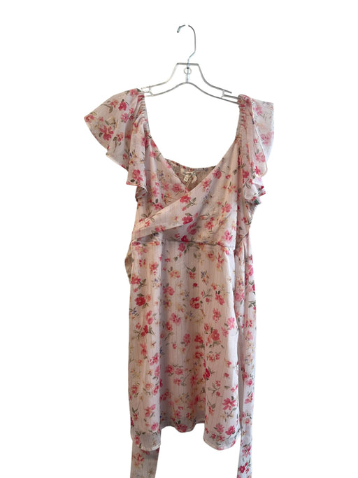 Mystree Size S Pink Polyester V Neck Flutter Sleeve Smocked Back Dress Pink / S