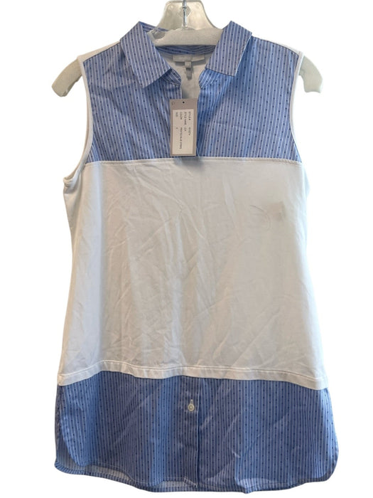 Hinson Wu Size Small Blue & White Cotton Blend Collar Sleeveless Button Top Blue & White / Small