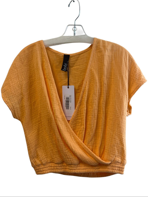 Bobi Size Small Orange Cotton Wrap Cropped V Neck Gauze Top Orange / Small
