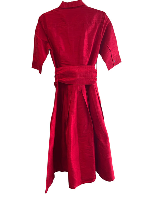 Lizzie P.M. Size Small Red Silk Half Sleeve Button Down wide belt loops Dress Red / Small