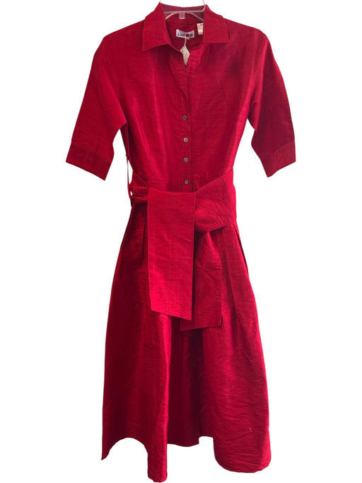 Lizzie P.M. Size Small Red Silk Half Sleeve Button Down wide belt loops Dress Red / Small