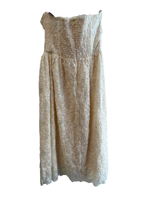 Flora Bea Size Small Ivory Lace Overlay Strapless Back Zip Pockets Dress Ivory / Small