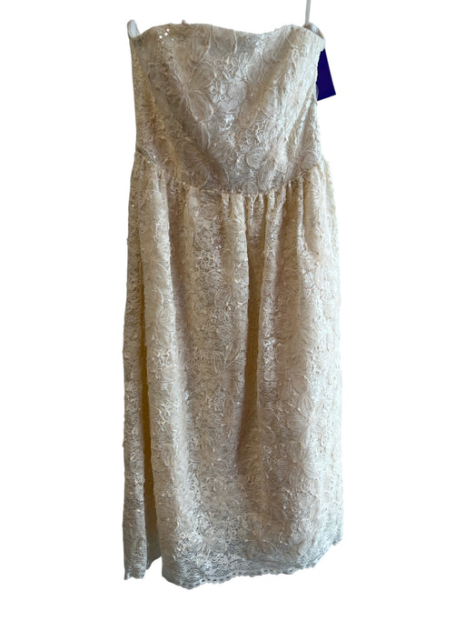 Flora Bea Size Small Ivory Lace Overlay Strapless Back Zip Pockets Dress Ivory / Small