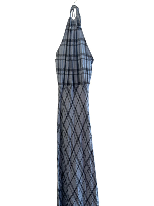 Stark X Size Est XS/S Blue Cotton Plaid Halter Maxi Textured Dress Blue / Est XS/S