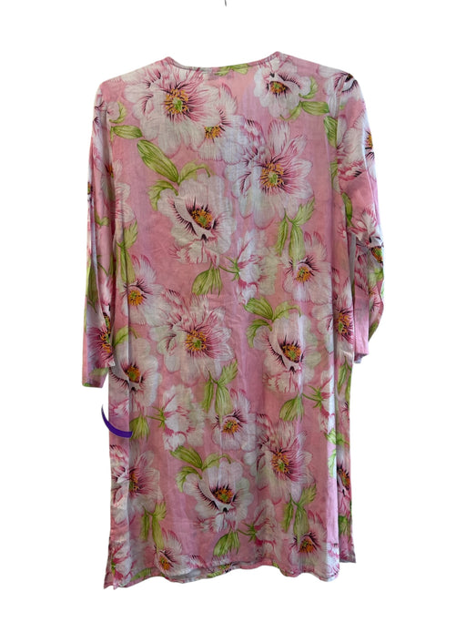 Debbie Katz Size Small Pink, Green & White Cotton Floral Long Sleeve Coverup Pink, Green & White / Small
