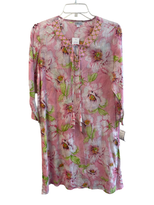 Debbie Katz Size Small Pink, Green & White Cotton Floral Long Sleeve Coverup Pink, Green & White / Small