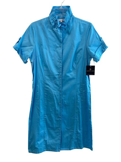 Patty Kim Size Small Blue No Fabric Tag Ruffle Collar Short Sleeve Dress Blue / Small
