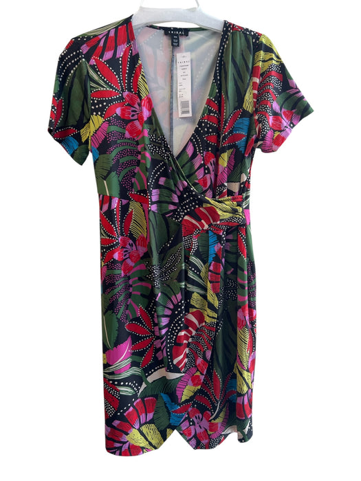 Tribal Size Medium Black, Red & Multi Polyester Blend Deep V Neck Dress Black, Red & Multi / Medium