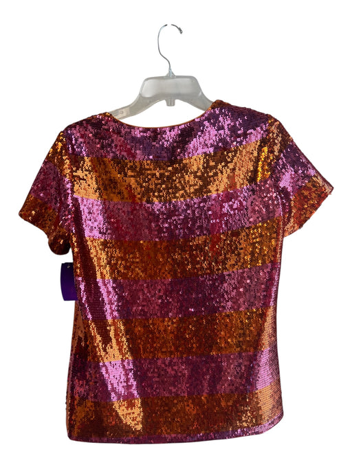 Flora Bea Size Small Orange & Pink No Fabric Tag Sequin Stripe Short Sleeve Top Orange & Pink / Small