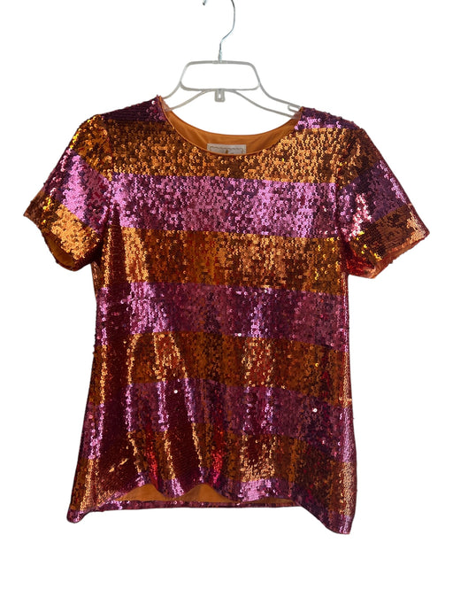 Flora Bea Size Small Orange & Pink No Fabric Tag Sequin Stripe Short Sleeve Top Orange & Pink / Small