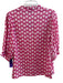La Mer Luxe Size Medium Pink & White Rayon All Over Print Round Split Neck Top Pink & White / Medium