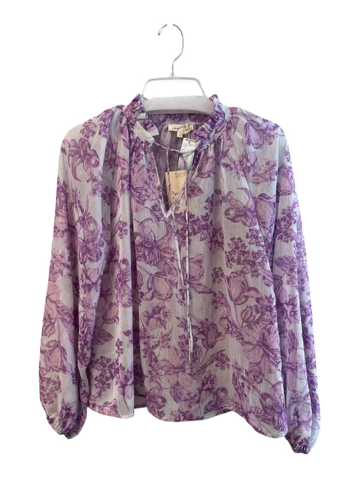 Mystree Size Small Lavendar No Fabric Tag Floral V Neck Long Sheer Sleeve Top Lavendar / Small