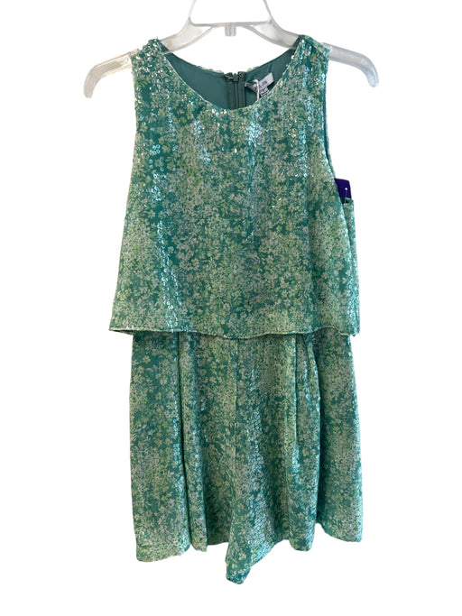 BTFL-life Size Small Green Sequin Round Neck Back Zip Sleeveless Romper Green / Small