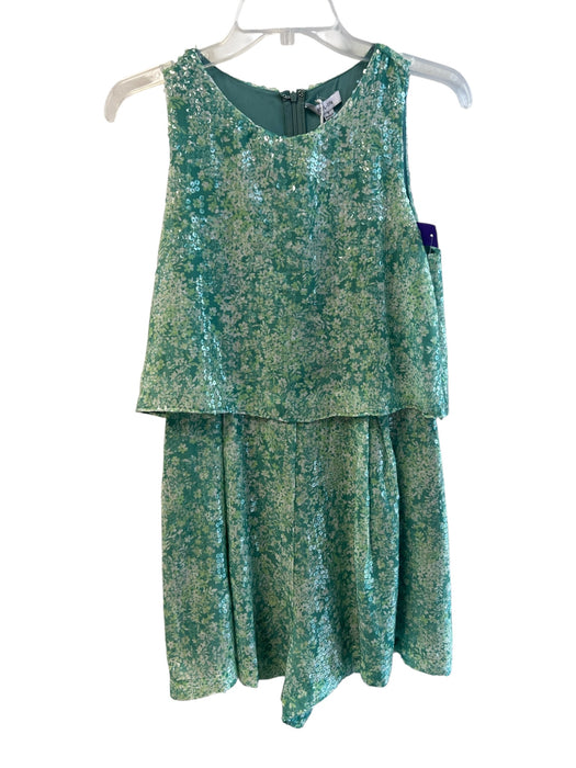 BTFL-life Size Small Green Sequin Round Neck Back Zip Sleeveless Romper Green / Small