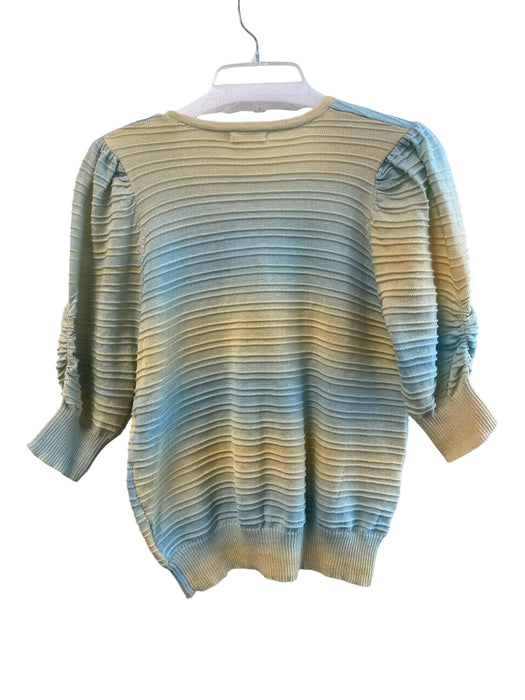 Esqualo Size Small Yellow & Blue Polyester Blend Ribbed Half Sleeve V Neck Top Yellow & Blue / Small