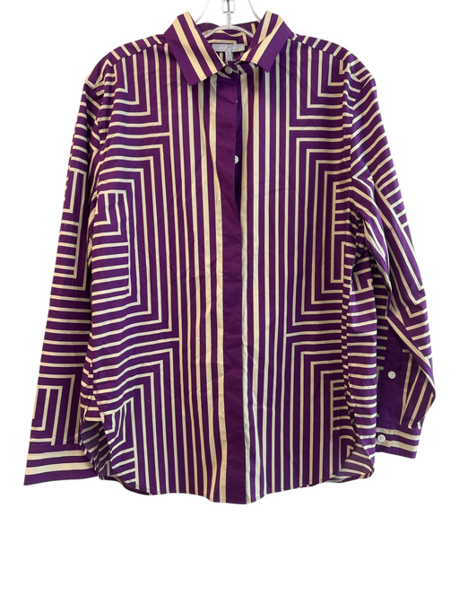 Hinson Wu Size S Purple Cotton & Spandex Collared Button Up Long Sleeve Top Purple / S