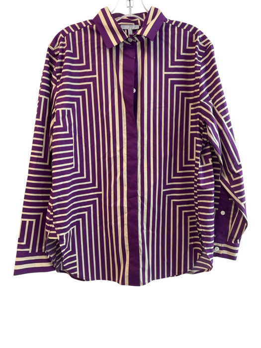 Hinson Wu Size S Purple Cotton & Spandex Collared Button Up Long Sleeve Top Purple / S